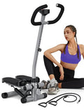 Mini Stepper with Handlebar for Exercise, 330lbs Stair Climber Machine | Hydraulic Fitness Stair Stepper with Resistance Band, Portable Workout Equipment for Home - style: Stepper with Handlebar-Gray