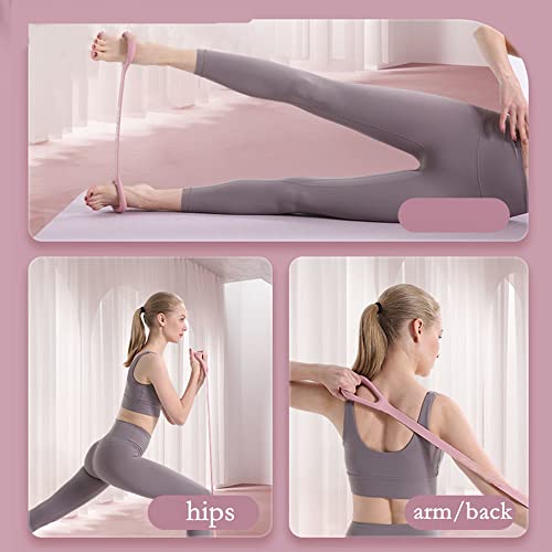 Figure 8 Resistance Band, Arm Back Shoulder Exercise Elastic Rope Stretch Fitness Band, Foot, Leg, Hand Stretcher, Arm Exerciser for Yoga Pilates Stretching Physical Therapy, Home Gym Workout - color: Pink with ring