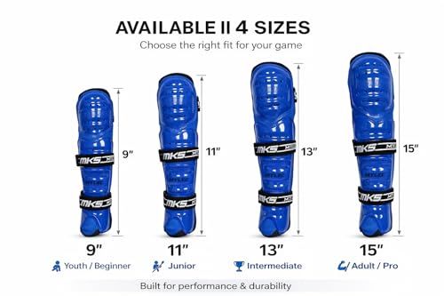MyLec MK5 Street/DEK Shin Pad, Lightweight & Durable Hockey Accessories, 360° Straps, Hard Front Shells, Breathable Material, Metatarsal Padding Ice Hockey Shin Guards, Foam Rubber - color: Blue, size: 15"
