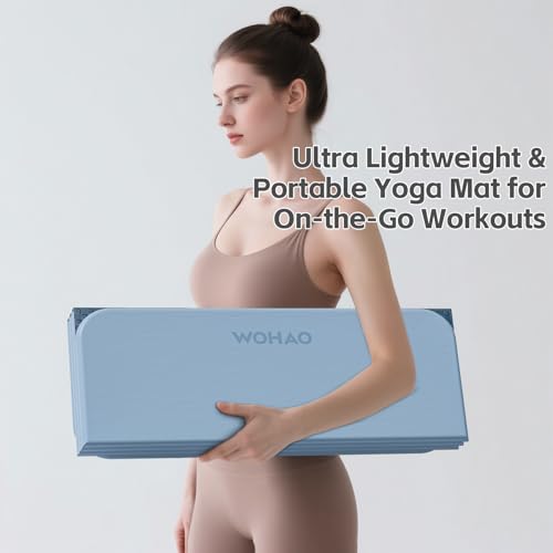7-Fold Yoga Mat 70"x24" - 1/2 Inch Thick | Folding Exercise Mat, Compact Non-Slip TPE Mat, For Travel, Storage, Yoga & Home Gym, Lightweight & Portable - color: Blue-gray+Navy blue