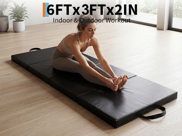 Four-Folding Gymnastics Mat, 6x2or3Ft 2inches Thick Portable Exercise and Tumbling Pad for Home Gym, Pilates, Aerobics and Martial Arts Training - size: 6x3Ft 2inches