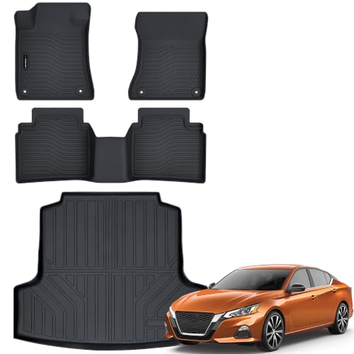 Auxko All Weather Floor Mats Cargo Mat Fit for Nissan Altima 2026 2025 2024 2023 2022 2021 2020 2019 TPE Floor Liner Trunk Mat Altima Accessories All Season Odorless Anti-Slip Black - size: 4) altima|2019-2025|floor+cargo mats