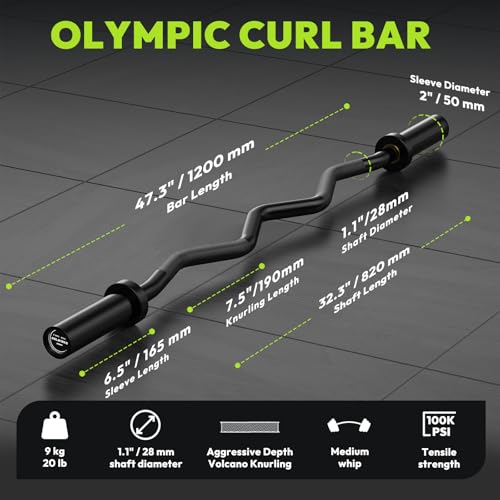 HANDBODE Olympic EZ Curl Bar 4 ft / 6.2 ft Barbell 2 Inch, 500lb / 700lb Capacity, Chrome Curling Bar for Weight Lifting, Biceps, Hip Thrusts, Squat, Home Gym Workouts - color: 4ft Curl Bar with 70lb Plates