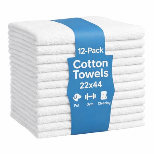 JMR White Bath Towels Bulk Pack of 12 (22x44) - 100% Cotton Lightweight & Quick-Dry Cotton Towels for Hotel, Rental Properties, Gym & Commercial Use - color: White-12 Pcs, size: 22X44