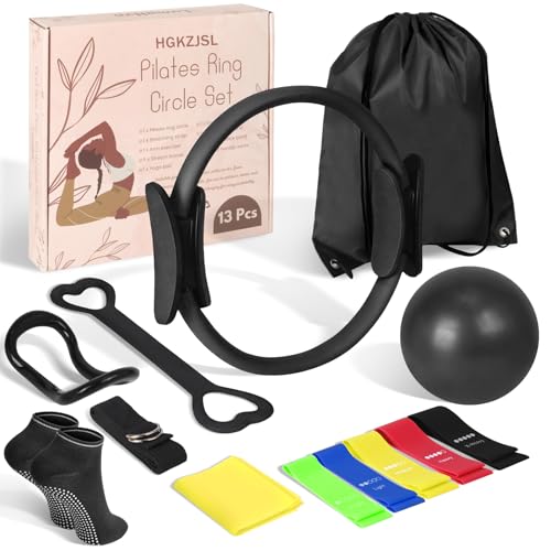 Pilates Kit for Women 13PCS, Pilates Ring Ball Resistance Bands Workout Set | Pilates equipment set for women and beginners, at home pilates kit for mat workouts, toning, stretching and strength training - color: Black