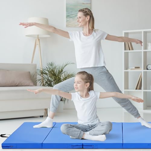Gymnastics Mat, 3FTx6FT / 4FTx8FT 2" Thick Folding Kids' Gymnastic Tumbling Mat for Home Gym Exercise & Play - color: 4x8FT-Blue