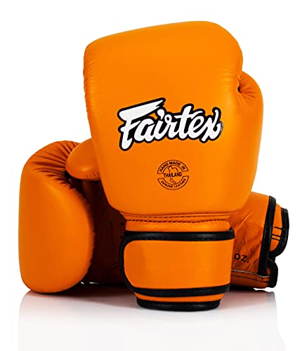 Fairtex BGV16 Leather Compact Muay Thai Boxing Gloves - color: Orange, size: 12 oz