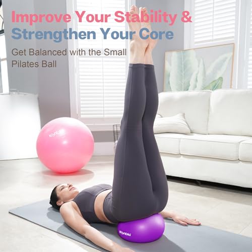 kisnbld Small Exercise Ball, 9 Inch Mini Pilates Ball, Anti Burst and Slip Resistant Mini Yoga Ball for Stability, Fitness, Physical Therapy, Stretching & Core Strength Workout at Home Gym & Office - color: 1Purple