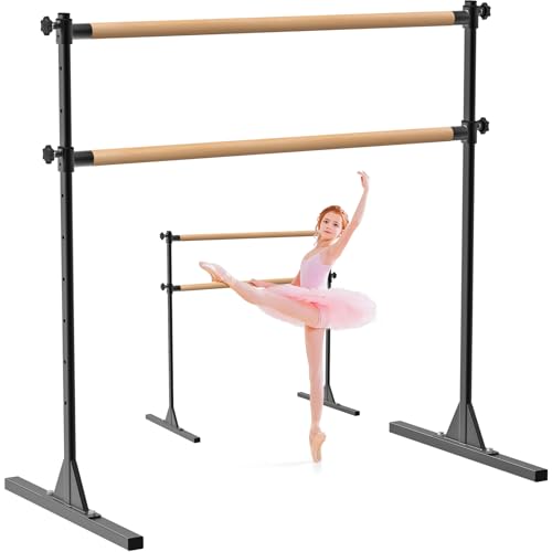 SELEWARE Height Adjustable Ballet Barre Freestanding Ballet Bar Heavy Duty Dance Bar Support Barre Movements Body Stretch Pull-ups, Sturdy Construction Never Fall Apart, Anti-Slip - color: 4 FT (Wood Crossbar, Black)