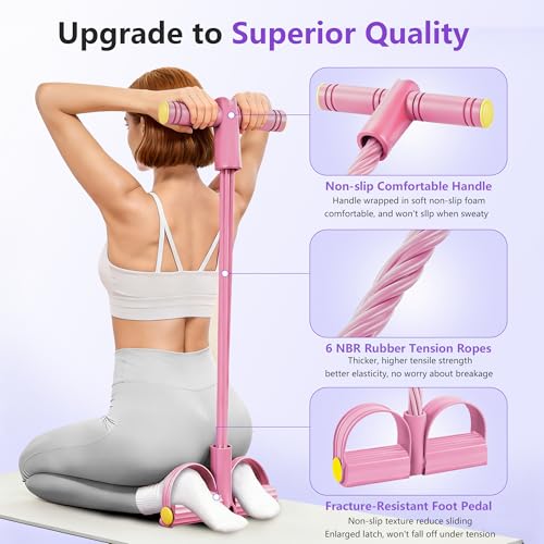 Upgraded Pedal Resistance Band with Handle, Soft Durable Fashion Puller Exercise with Thickened 6 Tension Ropes, Tube Pedal Resistance Device for Abdomen, Waist, Arm, Leg, Core/ABS - color: Pink