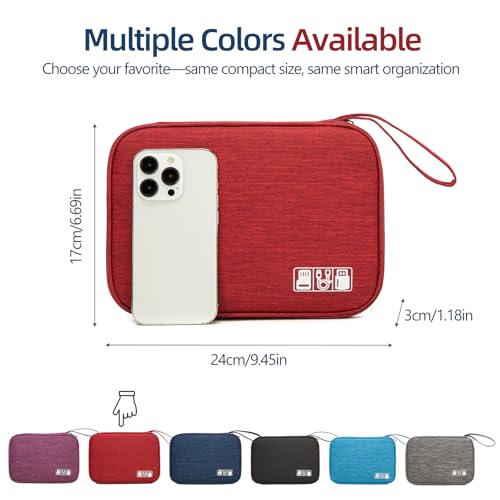 Electronics Organizer Travel Case - Water-Resistant Tech Bag for Cables, Chargers & Cord Management - Small Portable Pouch for Travel Accessories, Gear Bag for Airplane & Business - color: red, size: S
