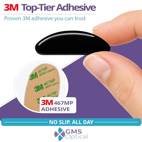 GMS Optical Adhesive Silicone Nose Pads for Glasses |1.3mm Ultra-Thin, 18mm Large | Non Slip Glasses Grips for, Sunglasses and Eyewear w/Super Sticky Backing, Eyeglass Accessories (5 Pairs, Black) - color: Black - 5 Pair