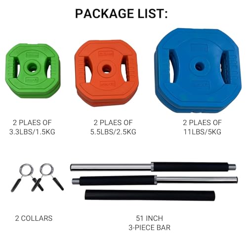40Lb Adjustable Dumbbell Barbell Set with Cardio Pum, 6 Weight Plates & 3 51-Inch Bar Bars - Cardio Pump for Home Gym, Full Body Strength Training, Multi-Color Free Weights - color: Multi-color-Square-44 LB