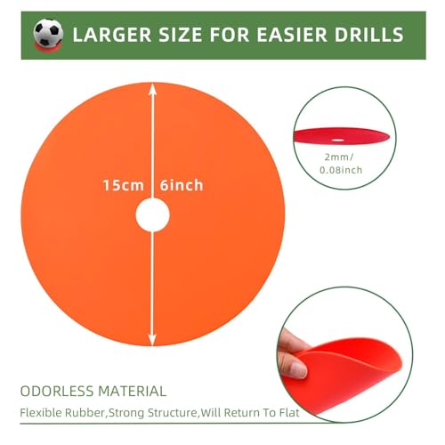 Spot Markers 4 Inch 9 Inch Non Slip Rubber Floor Markers Flat Field Cones Poly Dots for Classroom Dance Sports Soccer Basketball Speed Agility Training - style: 6inch 20pcs 5colors