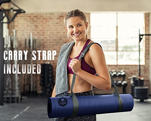 IUGA Pro Yoga Mat Non Slip Pilates Mat Anti-tear Eco Friendly Hot Yoga Mat with SGS Certified Material Free Carrying Strap Included - color: Dark Blue-N