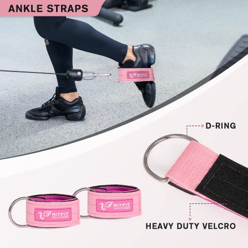 RitFit 7PCS Barbell Squat Pad Set, Hip Thrust & Lunges | Includes Resistance Band, 2 Safety Straps, 2 Gym Ankle Straps & Carry Bag, Upgraded Neck & Shoulder Protective Pad - color: Pink