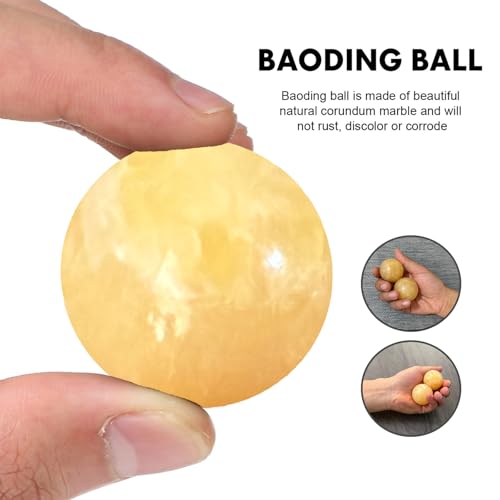 Marble Baoding Balls, Chinese Meditation Stress Relief Balls for Hand Therapy, Manual Massage Exercise with an Upgraded Shockproof Imitation Wood Box, 2 Count Beige, Medium-1.57" - color: Beige, size: Medium-1.57"