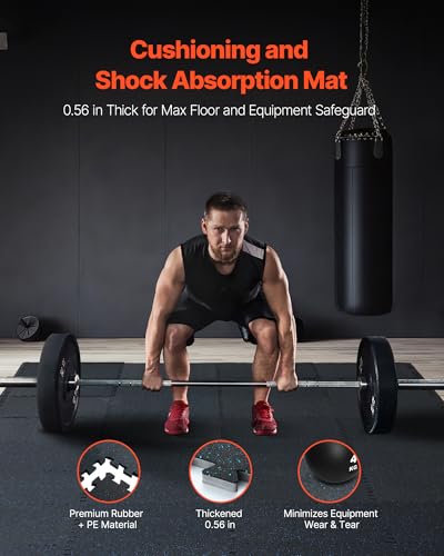 VEVOR 0.56Inch 24sq.ft 6 Tiles Gym Flooring for Home Gym, Rubber Top with High Density EVA Foam, 25 x 25In Gym Floor Exercise Equipment Mats, Interlocking Gym Mats, Puzzle Workout Mats, Black & Blue | Rubber Top with High Density EVA Foam, 25 x 25in Floor