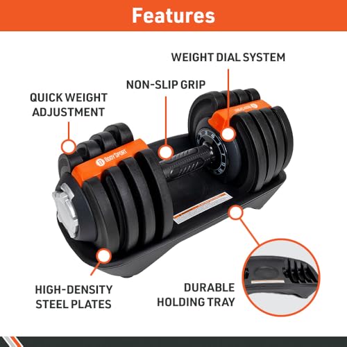 BodySport 40 Pound Adjustable Dumbbells – Includes 12 Free Weights, Ranging from 3 to 40 Pounds, Ideal for Home Gym Workouts and Weight Training - style: 40LB - SINGLE