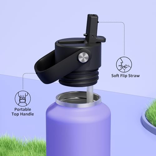 POWCAN 18oz Travel Water Bottle: Leakproof, Keep Cold 24H, BPA-Free, Lid with Handle, Insulated Water Bottle with Straw for School, Outdoors, Running, Camping, Gym, Playground, Teens (Violet's Tale) - color: Violet's Tale, size: 18 Ounces