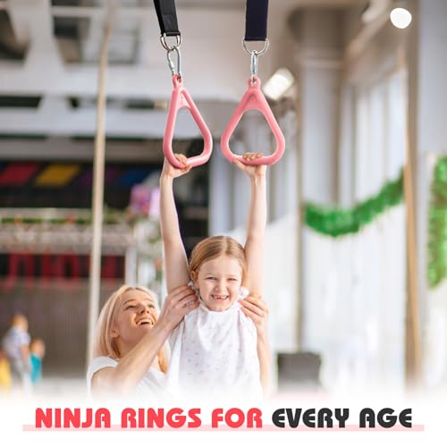 LadyRosian Trapeze Bar Swing Monkey Bars Hanging Ninja Rings Warrior Slackline Obstacle Course Kits for Kid Playground Equipment Accessories (Pink) - color: Pink