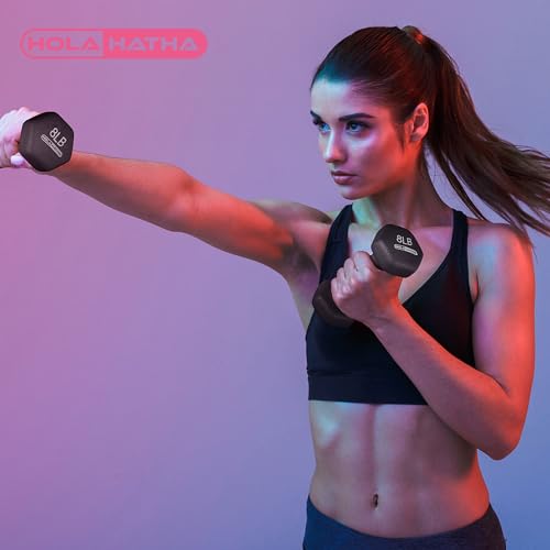 HolaHatha 1, 2 and 3 lb Neoprene Dumbbell Strength Training Weight Set with Rack - color: Black, size: 32 LB