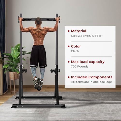 Tappio Folding Power Tower Dip Station Pull Up Bar, Multifunctional Pull Up Tower Adjustable Height, Triangular Structure Strength Training Workout Equipment for Home Gym Fitness