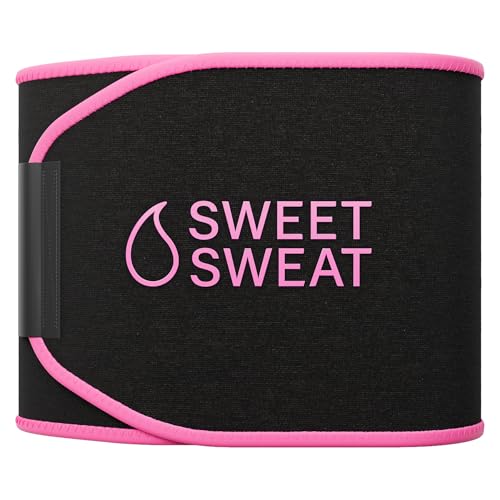 Sports Research Sweet Sweat® Waist Trimmer for Women and Men - Sweat Band Waist Trainer for High-Intensity Training & Workouts Black/Pink
