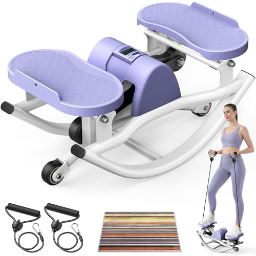 Rock Stepper, Side to Side Stepper for Exercise at Home, Low-Impact 3D Rocking Stepper Machine with Resistance Bands & Non-Slip Mat, Side Stepper for Full Body Workout, 250 LBS Capacity - color: PURPLE
