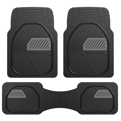 Coverado Car Mats Full Set, Heavy Duty Rubber Floor Mats for Cars, Deep Dish Design All Weather Waterproof Car Floor Mats, Universal Trim-to-Fit Car Mats for Most Cars Trucks SUV, Black&Gray - color: Black&Gray