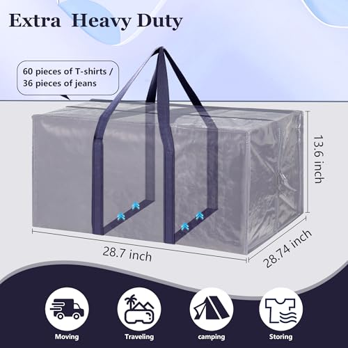12 Pack Moving Bags with Full-Open Side Zipper, Extra Large 93L Heavy Duty Waterproof Foldable Storage Totes for College Dorm, Moving & Home OrganizationDarkBlue - color: DarkBlue, size: 12Pack