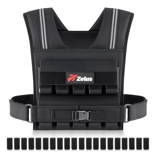 ZELUS Weighted Vest Men, 23lbs/36lbs/45lbs Adjustable Weight Vest with 10/16/20 removable Iron Weights and Reflective Strips, No-Bounce Design for Strength Training, Running, HIIT & Calisthenics - size: 45LB