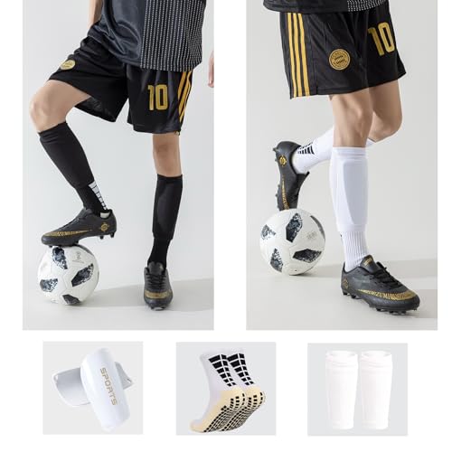 Soccer Socks with Shin Guard for Men, 1 Pairs Mens Grip Soccer Socks and 1 Pairs Shin Sleeves with Shin Guards, Footaball Equipment Shin Sleeves with Pads for Adults - color: white