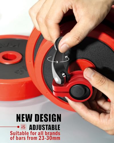 Narrow Barbell Clips 2.5cm Width for Olympic Bars, 0.9-1.18inch Adjustable Weight Clamps, Quick Release Locking Collars for Weightlifting - color: RED+BLACK