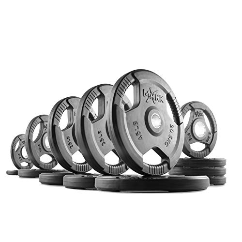 XMARK TRI-GRIP Pair or Set of Olympic Weight Plates, Rubber Coated Exercise Weights for Olympic Barbell, Strength Training Weight Set for Home Gym - color: 19) Set 255 lbs