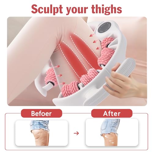 Cellulite Massage Tool Lymphatic Drainage Massager for Thighs & Legs & Buttocks, Anti Cellulite Roller with Detachable Handles Fascia Massage Tool for Contoured & Smoother Skin, White-Pink - color: Pink