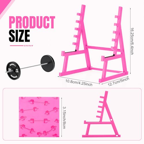 Gerrii Barbell Rack Pen Holder Squat Rack Pen Holder Hot Pink Mini Gym Design Fun Desk Decor with Weights & Barbells, Gift Cards for Gym Lovers Weightlifting Fans Trainers Office Decor