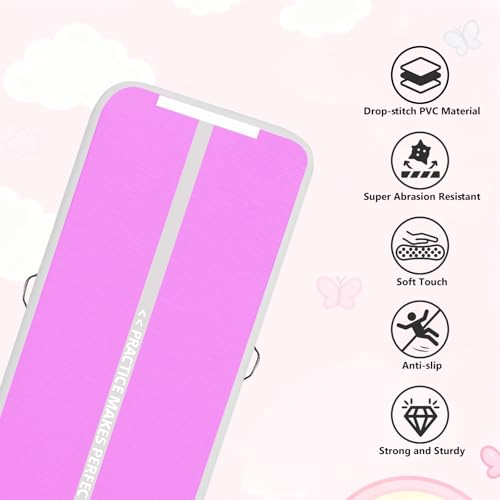 VOFiTNY All Purpose Gymnastics Mat 6.6/10/13/16/20 ft Sturdy Inflatable Tumble Track for Home/Gym - color: Cyan/HotPink, size: 10ft*3.3ft*4inches(3m*1m*0.1m)