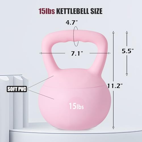sogesfurniture Soft Kettlebells,Safe Strength Training Kettlebells,Iron Sand Filled Weights Strength Training Kettlebells,Fitness Soft Kettlebells for Women Men Children - color: 15LBS-Pink