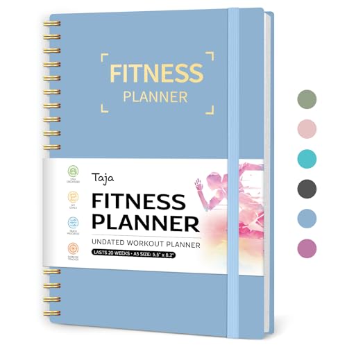 Fitness Workout Journal for Women & Men, A5(5.5" x 8.2") Workout Log Book Planner for Tracking, Progress, and Achieving Your Wellness Goals-Sky Blue - color: k.Sky Blue
