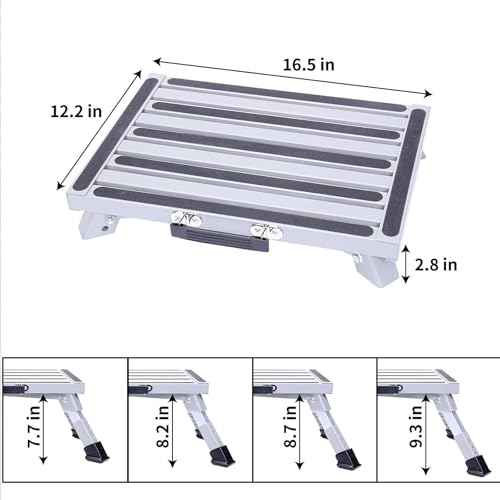 Homeon Wheels RV Step Stool, Adjustable Height Aluminum Folding Platform Step Ladder with Non-Slip Rubber Feet, Heavy Duty RV Steps for Trailer, Truck, Outdoor Use - color: Gray