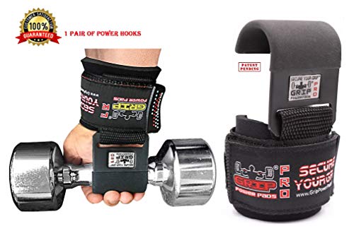 Heavy Duty PRO Metal Lifting Steel Hooks Power Weight Lifting Set of 2 Premium Thick Padded Workout Hook Gloves (Women-Wrist Size Small/Medium, Patented Reversed)