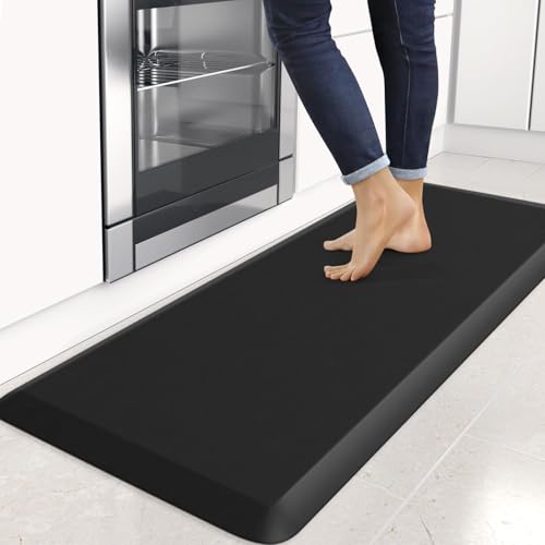 4/5 Inch Thick Kitchen Mats for Floor, StepRite Kitchen Rug for Standing Desk, Non-Slip, Thicker, Stain & Water Resistant, Comfort Anti Fatigue Floor Mat for Home, Kitchen, Office - Black,54 * 22'' - color: Black, size: 54"L x 22"W x 0.8"Th
