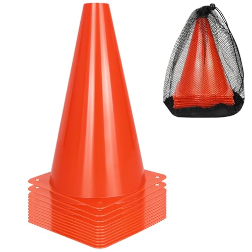 PXZBLG 12/24/50pcs Soccer Cones, 7" Plastic Traffic Cones | for Sports Training, Football, Soccer, Basketball, Coaching, Practice - color: Red, size: 9", 12pcs
