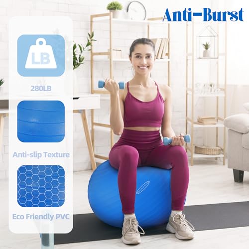 Fitvids Anti-Burst and Slip Resistant Exercise Yoga Fitness Birthing Ball with Quick Pump, 2,000-Pound Capacity, Multiple Colors and Sizes - color: Blue, style: 23-26in (58-65cm), L