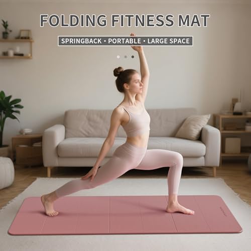 7-Fold Yoga Mat 70"x24" - 1/2 Inch Thick | Folding Exercise Mat, Compact Non-Slip TPE Mat, For Travel, Storage, Yoga & Home Gym, Lightweight & Portable - color: Pink + Navy