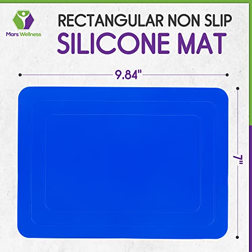 Mars Wellness Rectangular Non Slip Silicone Mat - Anti Slip Large Table Coaster Pad - 9.8" X 7" - Eating Aids, Baking, Crafts, Table, Counter or Any Surface - Blue