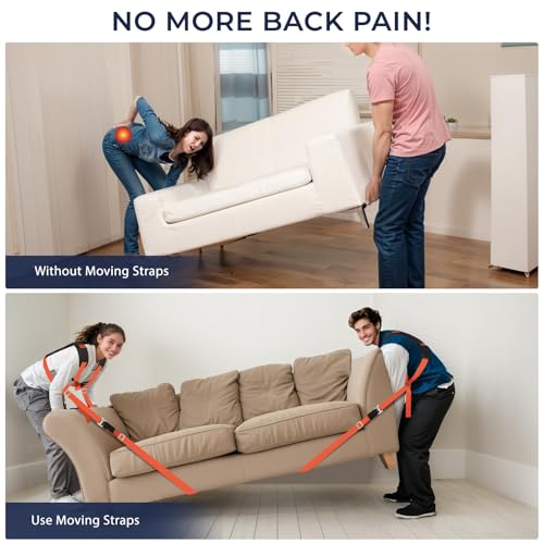 Ytonet Moving Straps, Lifting Straps for Move Furniture, 2-Person Shoulder Lifting and Moving System with Back Support for Appliances, Mattresses, Heavy Objects up to 800lbs, 120" Round Sling, Orange - size: With Back Support-Standard