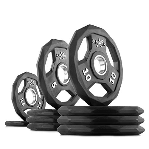 XMark Olympic Bar Curl Bar with Weights Offer, Olympic Weights Pair or Set of BLACK DIAMOND Olympic Weight Plates, Premium Quality, Rubber Coated with EZ Curl Bar, Black Manganese 25mm XM-3670.1 - color: 03) BAR and 65 lb Set