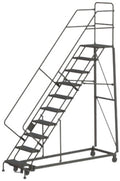 Tri-Arc KDHS110242 10-Step Heavy-Duty Safety Angle Steel Rolling Industrial & Warehouse Ladder with Grip Strut Tread - size: 10-Step, style: Grip Strut Tread